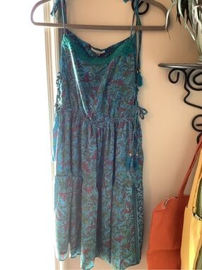 Sleeveless Teal Floral Maxi Dress with Tie Straps Karma Highway New with tag